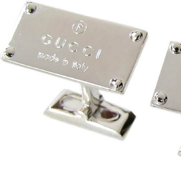 Gucci Mens Silver 925 Logo Rectangle Cufflinks, With box, Made in Italy - Picture 4 of 5